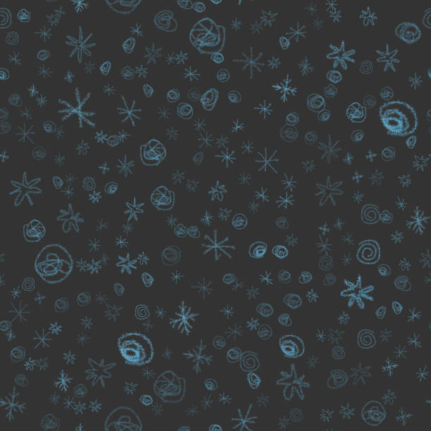 Hand Drawn Snowflakes Christmas Seamless Pattern. Subtle Flying Snow Flakes on chalk snowflakes Background. Adorable chalk handdrawn snow overlay. Creative holiday season decoration. patrón sin costuras navideño de copos de nieve dibujados a mano. sutiles copos de nieve voladores sobre copos de nieve de tiza fondo. adorable superposición de nieve dibujada a mano con tiza. decoración creativa de la temporada navideña.