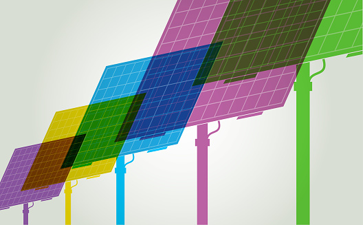 Colourful overlapping silhouettes of Solar Power plant. Environment, Environmental Conservation, Renewable Energy, Sustainable Resources, Solar, Solar Power, Solar Panel, Solar Energy,