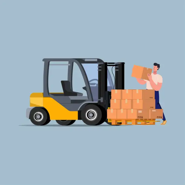 Vector illustration of Delivery, warehouse, freight transportation company interior horizontal banners set,Warehouse and delivery workers