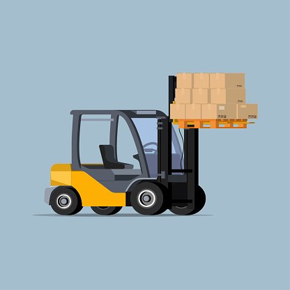 Vector icon forklift with flatstyle boxes on a bright background