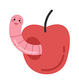 istock Rain worm in apple character 1442547276