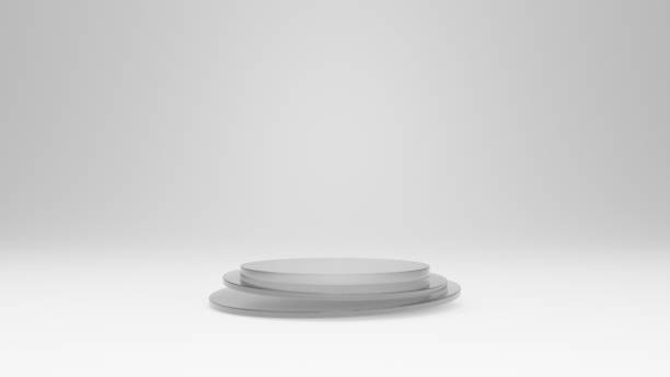 istock 3d geometric shape form rendering in minimal scene podium showcase, shop front, display mockup case and stage for cosmetic premium product presentation placement with empty blank space. 1442547628
