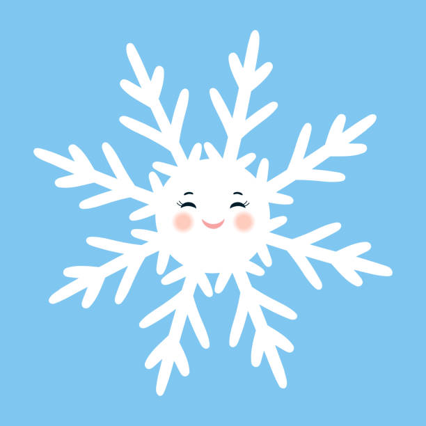 Cute cartoon funny snowflake. Isolated element on a blue background.  EPS 10 snowflake shape clipart stock illustrations