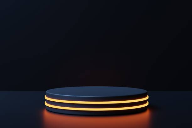 istock Podium with neon glow on a black background, 3d render 1442552087