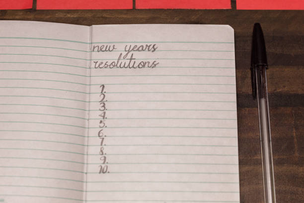 istock A notebook next to a pen to write New Year's resolutions on a wooden desk. 1442558474