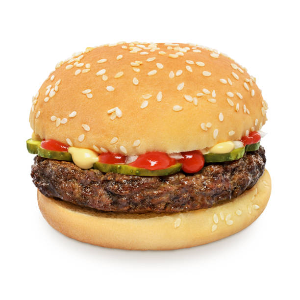 istock Fresh tasty classic burger isolated on white background. 1442561653