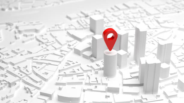istock Map pin on a building in a 3d generated city. 1442565910
