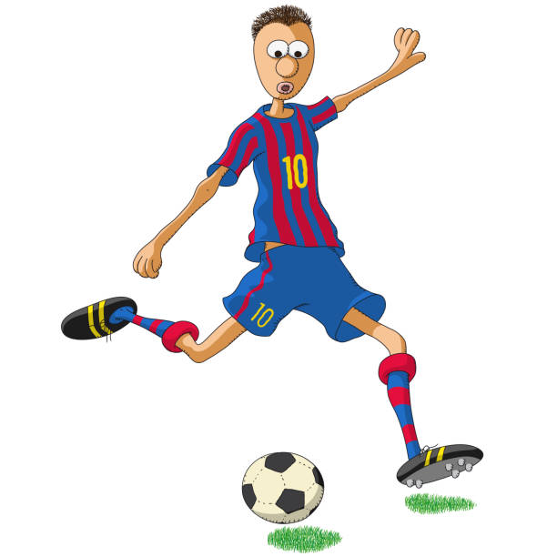 Barcelona soccer player kicking a ball Barcelona soccer player kicking a ball calciatore stock illustrations