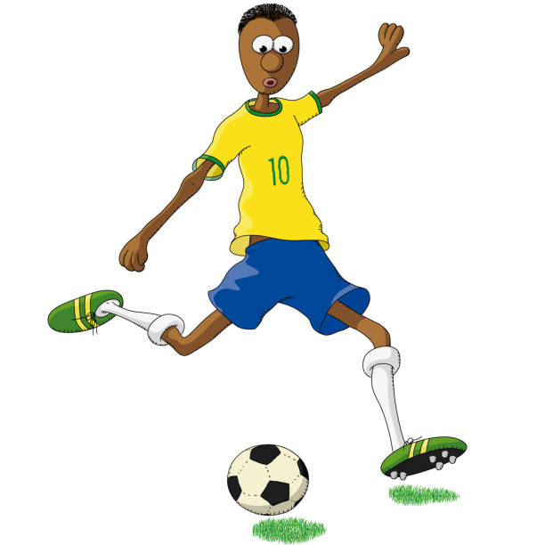 Brazilian soccer player kicking a ball Brazilian soccer player kicking a ball calciatore stock illustrations