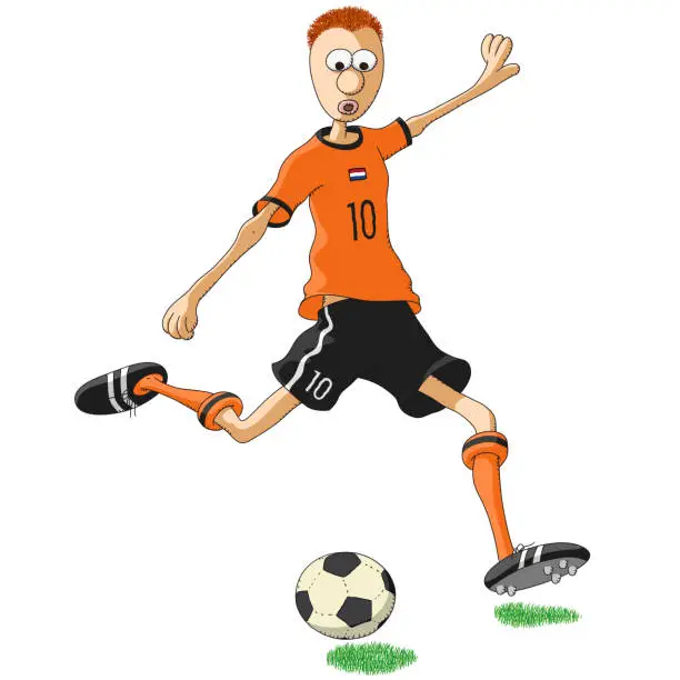 Vector illustration of Netherlands soccer player kicking a ball