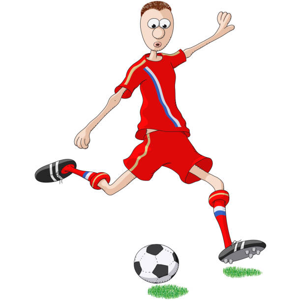 Russia footballer kicking a ball Russia footballer kicking a ball calciatore stock illustrations