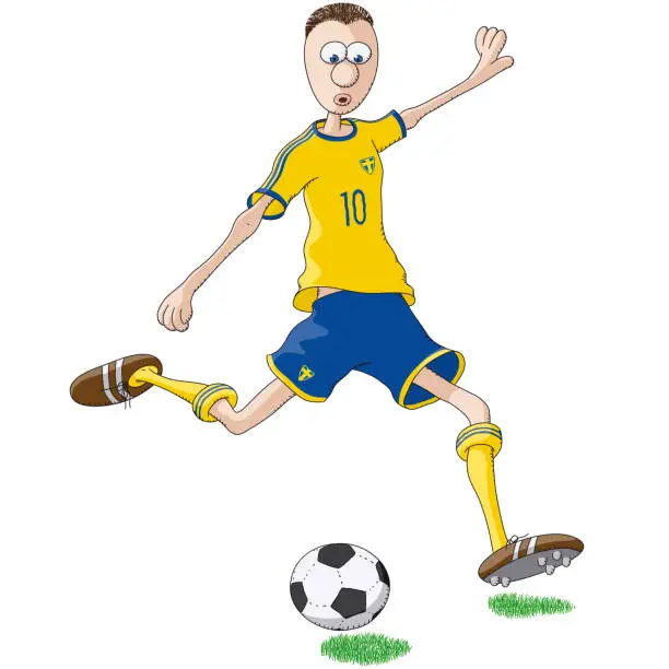 Vector illustration of Sweden footballer kicking a ball