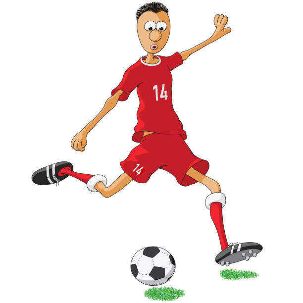 Soccer player with red jersey kicking a ball Soccer player with red jersey kicking a ball calciatore stock illustrations