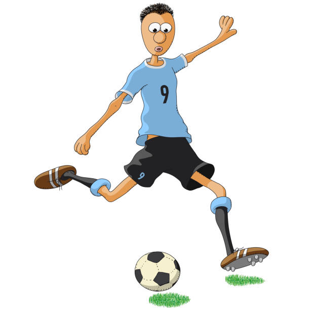 Uruguay soccer player kicking a ball Uruguay soccer player kicking a ball calciatore stock illustrations