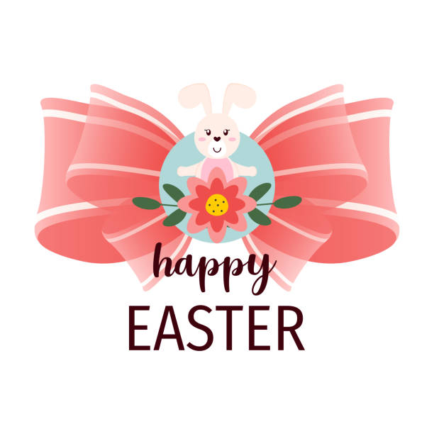 Cute cartoon bow, flower and bunny Cute cartoon bow, flower and bunny. Happy Easter gift tag and label. ladybug frame border clip art stock illustrations