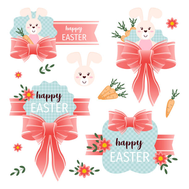 Set of Easter gift tags and labels with cute cartoon bunny. Set of Easter gift tags and labels with cute cartoon bunny. ladybug frame border clip art stock illustrations