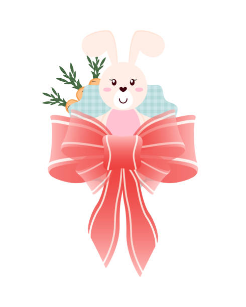 Cute cartoon bow, flower and bunny Cute cartoon bow, flower and bunny. Happy Easter gift tag and label. ladybug frame border clip art stock illustrations