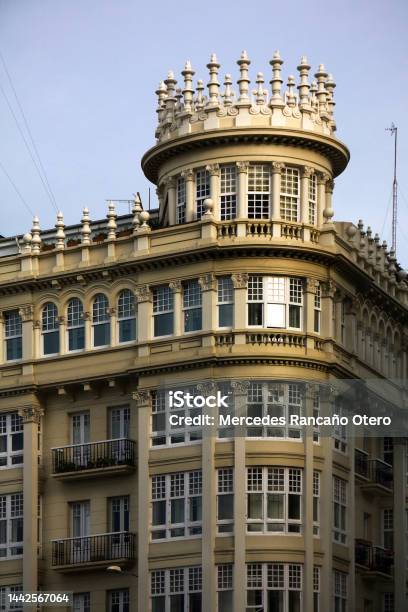 Coruña City Oldfashioned Facades And Corner Stock Photo - Download Image Now - A Coruna, A Coruna Province, Apartment