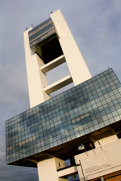 a coruña harbor, maritime control tower - control harbor airport tower imagens e fotografias de stock