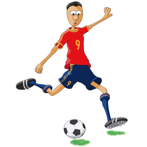 Vector illustration of Spain footballer kicking a ball