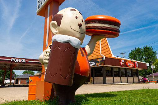 Oglesby, Illinois - United States - June 10th, 2022: The Rootbeer Stand classic food joint character in Oglesby, Illinois.