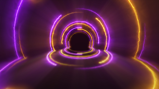 Tunnel Circle Neon Burning Electrical Purple & Yellow Volume light (close-up)