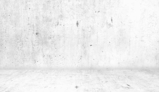 istock stain white grungy cement room with grey rusty stained use as background. bright white grunge rough concrete wall texture backdrop. 3d dirty and weathered room. industrial concept background. 1442570043