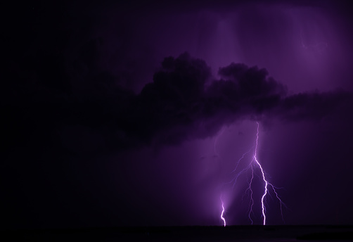 Lightning at night in Florida at Sanibel Island -Purple Color
