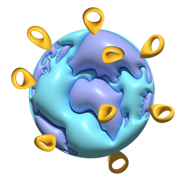 istock 3D earth globe with pinpoints online deliver service, delivery tracking, pin location point marker of 3d globe concept. Product shipping out from world map. Logistic icon 3d render illustration 1442573937