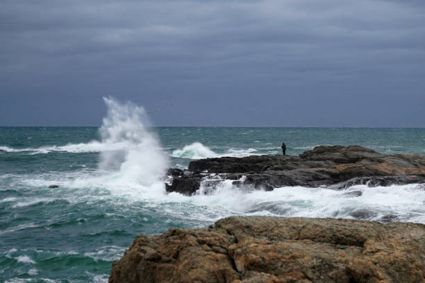 istock Waves crashing on the rocks along the shore 1442576497