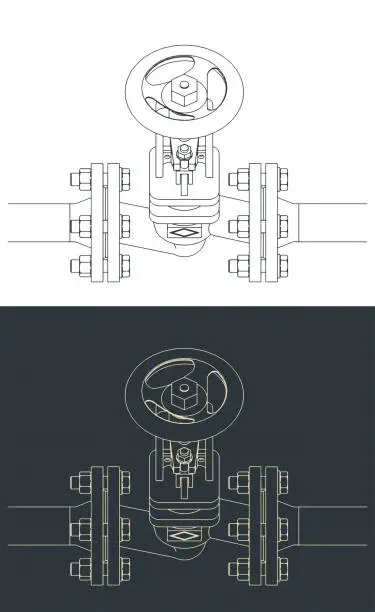 Vector illustration of Bypass steam valve isometric blueprint