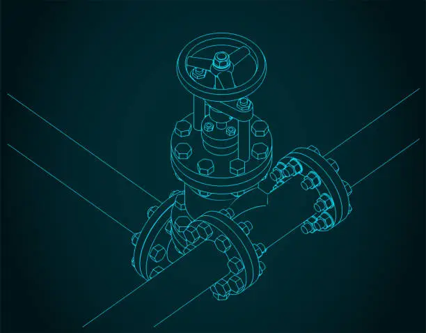 Vector illustration of Control valve and pipes closeup