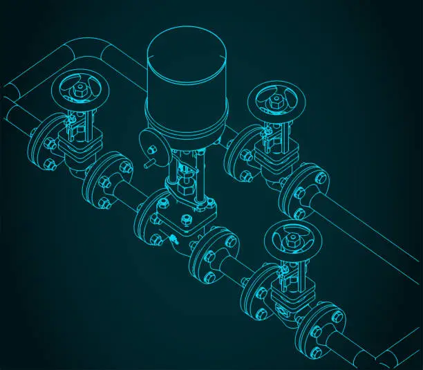 Vector illustration of Control valves with bypass