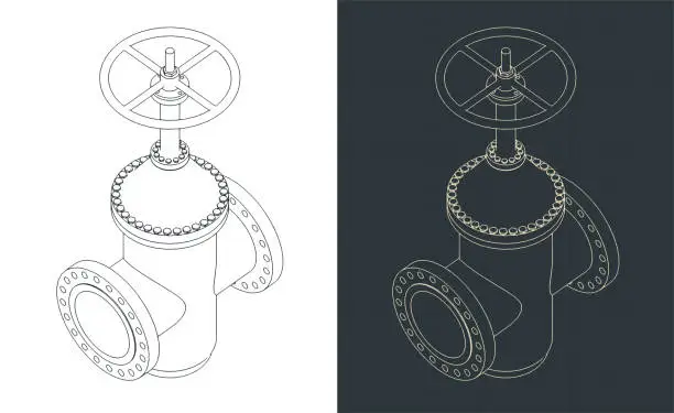 Vector illustration of Valve isometric blueprints