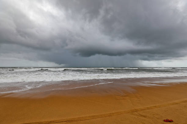 Beautiful sunset in the horizon at dusk in Anjuna beach Goa India