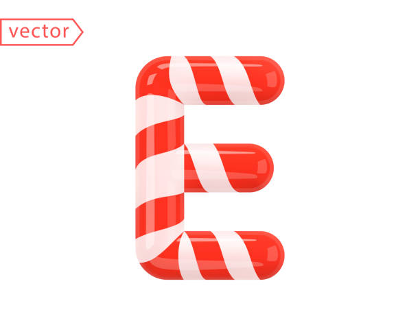 Letter E. 3d Symbol in white color intertwined with a red ribbon. Letter like Candy Cane in cartoon style. Glossy object isolated on white background. 3d icon sign vector illustration Letter E. 3d Symbol in white color intertwined with a red ribbon. Letter like Candy Cane in cartoon style. Glossy object isolated on white background. 3d icon sign vector illustration 3d red letter e stock illustrations
