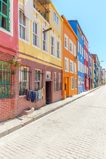 Traditional colorful old houses in old Balat district, Istanbul, Turkey