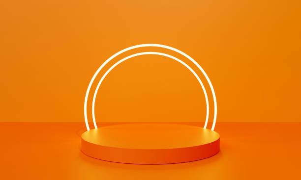 Neon lighting minimal product presentation podium stand on the colored background