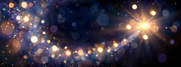 Christmas Star With Shiny Defocused Lights In Abstract Blue Night stock photo