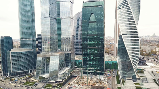 View of Moskva-city Moscow International Business Center Moscow, Russia. Clip. Top view of the magnificent Business Center-Moscow city.