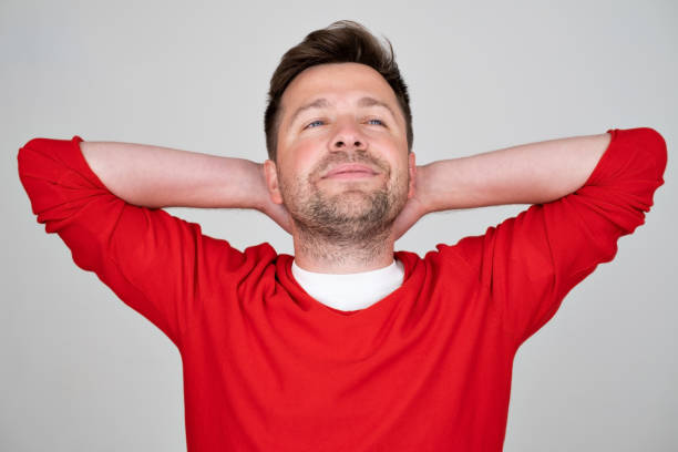 istock Handsome relaxed man with closed eyes resting after long day 1442591398