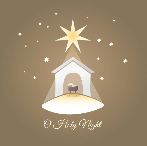 Baby Jesus in the manger.. Star of Bethlehem - east comet. Nativity graphics design with light pastel gradient. Merry Christmas card. Birth of Christ. Baby Jesus in the manger. Holy Family. Star of Bethlehem - east comet. Nativity graphics design with light pastel gradient. Merry Christmas card. jesus christ birth stock illustrations