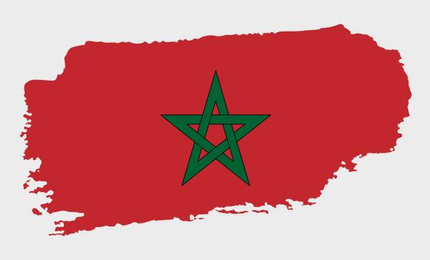 Morocco flag with grunge texture in brush stroke style. Vector illustration of flag painted with brush with grunge effect and watercolor stroke. Happy Independence Day. moroccan flag pictures stock illustrations