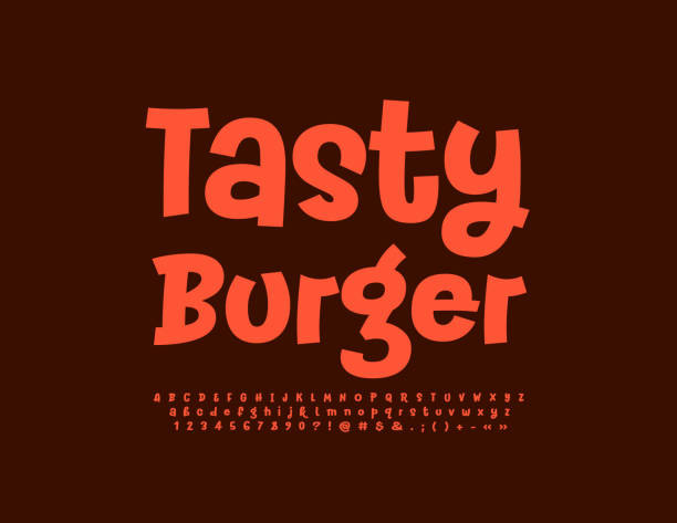 ベクター面白いエンブレムクリエイティブなアルファベット、数字、記号セットのおいしいバーガー - burger hamburger food fast food点のイラスト素材／クリップアート素材／マンガ素材／アイコン素材