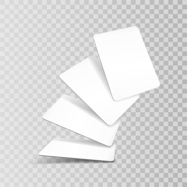 ilustrações, clipart, desenhos animados e ícones de quatro cartas de baralho. cartões voadores em branco em fundo transparente. - mock up cards gray white