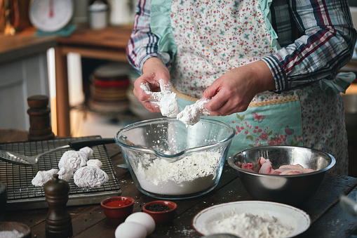 Preparing Crispy Fried Chicken in Domestic Kitchen