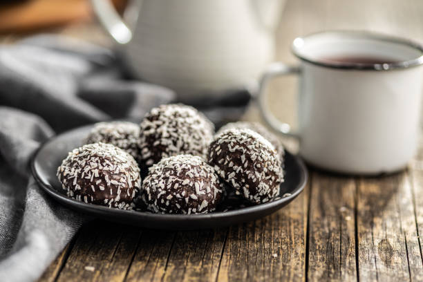 istock Coconut chocolate balls on plate. 1442596844