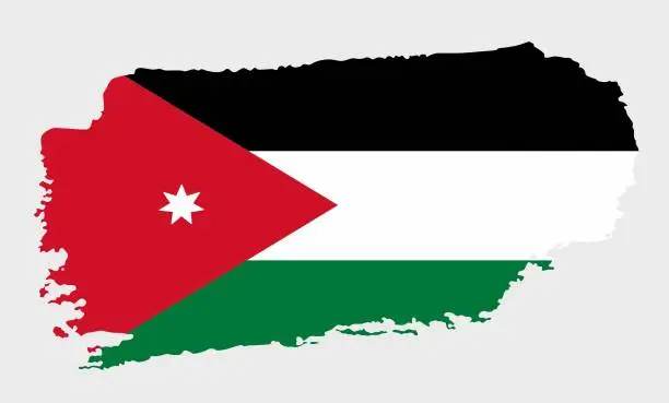 Vector illustration of Jordan flag with grunge texture in brush stroke style.