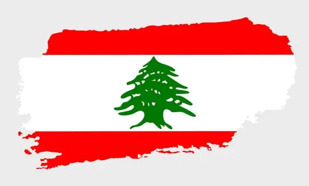 Vector illustration of Lebanon flag with grunge texture in brush stroke style.
