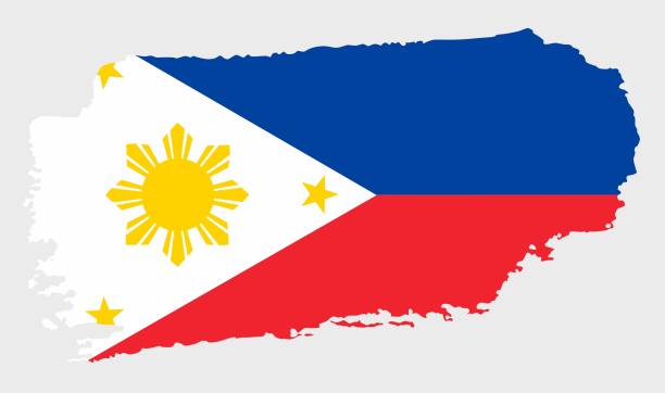 flaga filipin z teksturą grunge w stylu pociągnięcia pędzla. - philippines flag vector illustration and painting stock illustrations